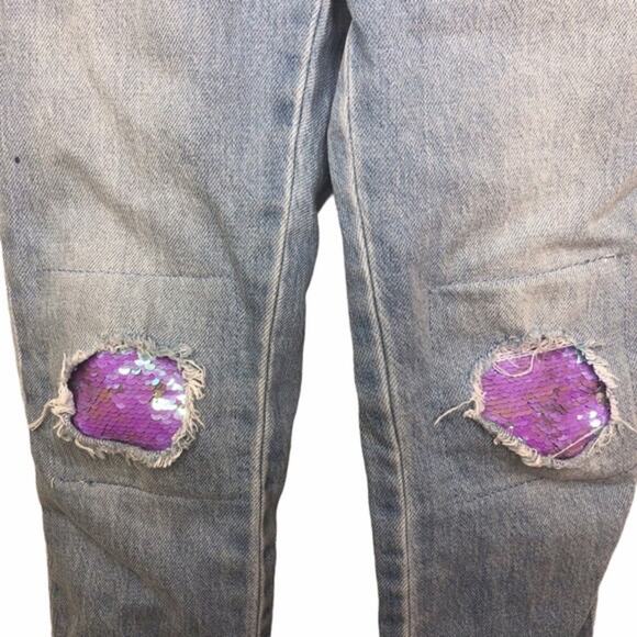 New Cat & Jack Fall Girls Overalls purple Sequin Distressed knees XS 4/5 NWT - Picture 4 of 5